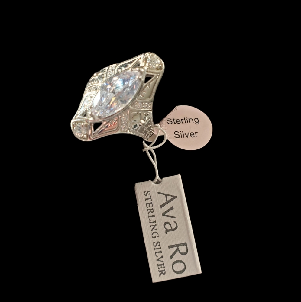 Ava Ro sterling silver ring with marquise cut center stone. Size 8